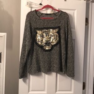 Black and white sequined cat sweater